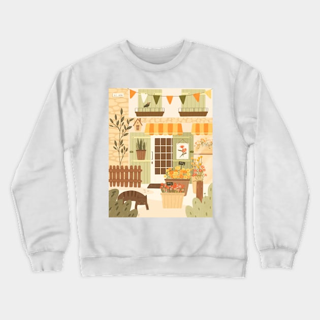 Flower shop street view Crewneck Sweatshirt by mikhaleeevich